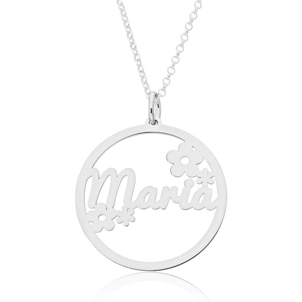 doble aro doble aro - Collar con Nombre Personalizado en Plata de Ley - Nombre Juvenil Ideal para Regalo de Comuniones, Cumpleaños... - Largo de 45cm + Alargador (Modelo Circulo)