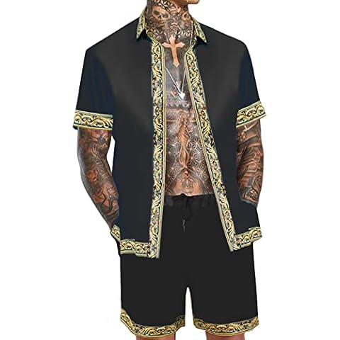 OYOZONE Men's Hawaiian Shorts Set, Black Cover