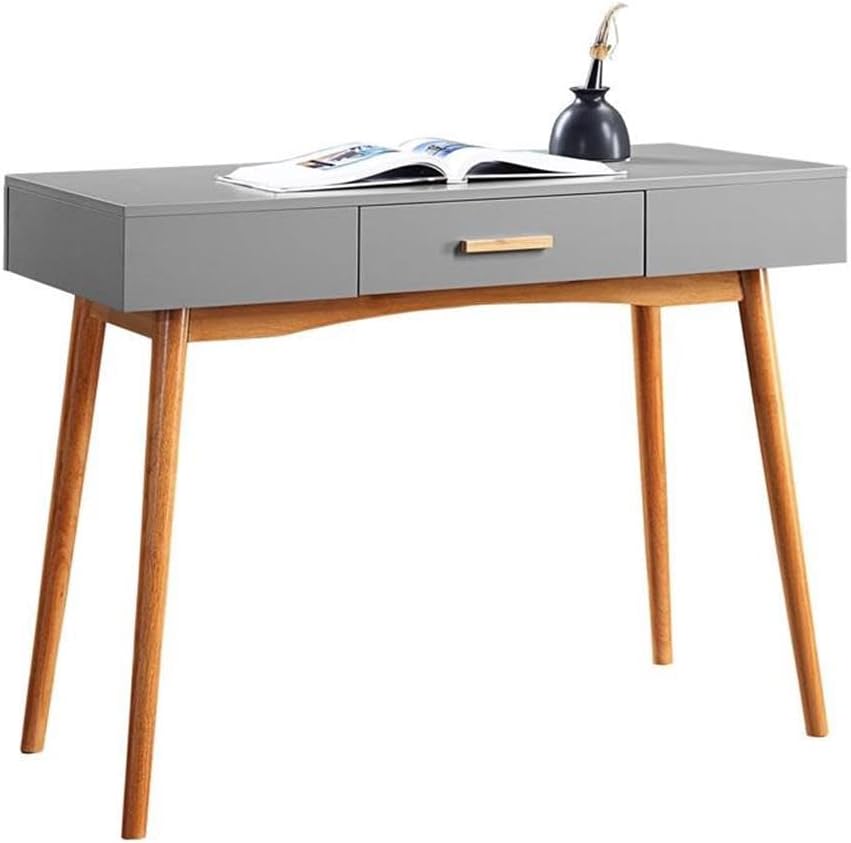 Oslo Mid-Century Gray Writing Desk with Bamboo Handle and Drawer