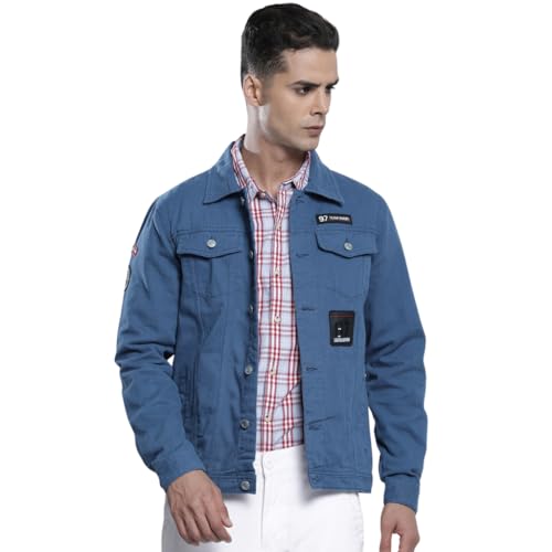 Image of The Indian Garage Co Men Slim Fit Badges Trucker Jacket