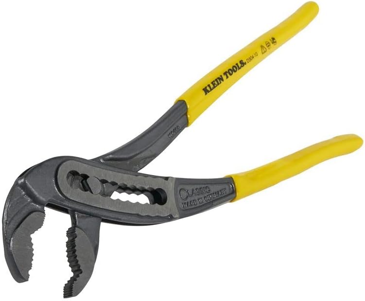 Klein Tools D504-10 Pump Pliers, Unique Curved Jaw, Maximum Torque, Hardened Teeth, Adjustable Wide Jaw, Ideal for Plumbing, Nail Holding