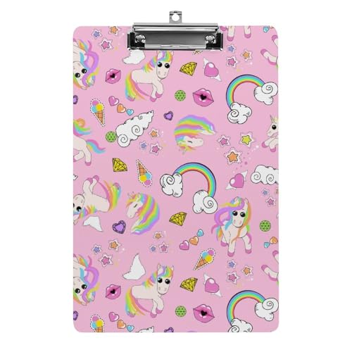 Presse-papiers licorne arc-en-ciel rose A4 avec pince pour ranger documents de bureau