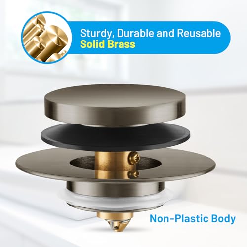 Uxoz Bathtub Stopper Upgraded Tub Stopper Universal Drain Stopper, Replacing Lift and Turn, Tip Toe or Trip Lever Tub Drains for 1.5"-1.72" Drain Hole - Brushed Silver (Brushed-Silver)