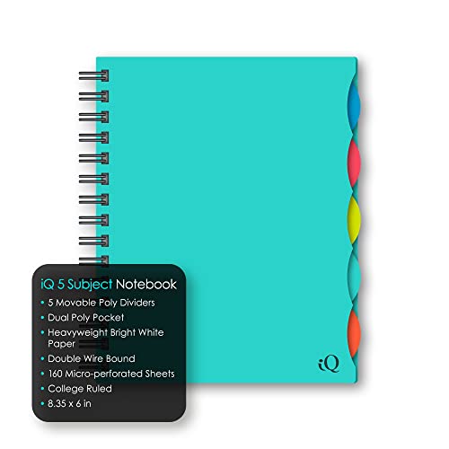 Ischolar 5 Subject Poly Cover Double Wire Notebook, 8.35 X 6 Inches, Cover Color May Vary (58615)160 Sheets , Assorted #TOP3