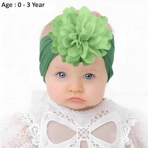 Image of SYGA Baby Headbands Nylon Flower Soft Stretchable Hairband for Newborn Infant Toddler Kids For 0-3 Year - Green