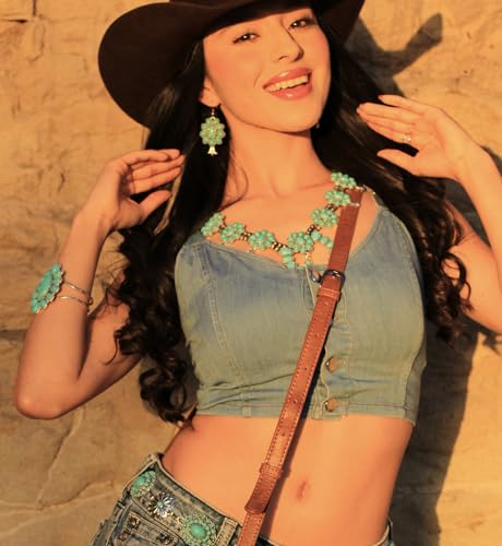 Image of Montana West Turquoise Necklace & Dangle Earring Jewelry Set for Women | vintage oxidized silver craft,Iconic cowgirl jewelry set for country concerts,ranch styling& daily wear,with branded gift box