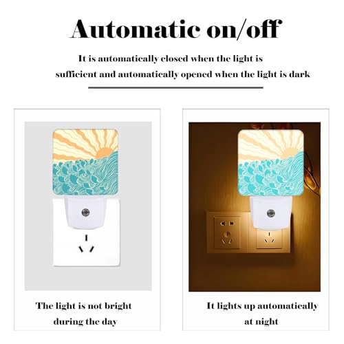 Image of Boho Sea Waves Night Light,Plug-in Nightlights Auto Sensor Night Lamp Dusk-to-Dawn Lamp Home Decor for Nursery Children Girls Boys