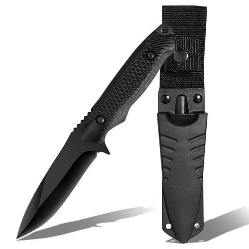 Plys Cuchillo Supervivencia Negro Cuchillo Caza: Cuchillos Camping con Funda de Plástico Outdoor