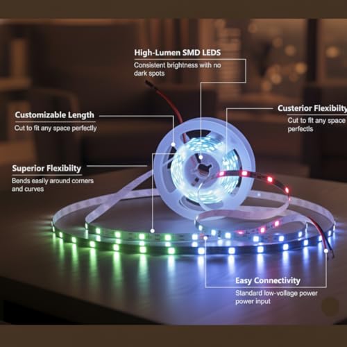 Image of LED Strip Light for Home Decoration | Waterproof Adhesive Cove Lighting for Ceiling, Cabinet & Festive decor, 3.5 mtrs. (Multicolor, 60 LED per Meter)