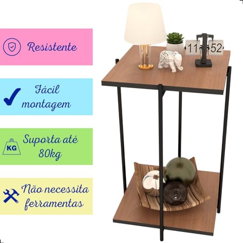 Mesinha Mesa Lateral Sala Quadrada Estilo Industrial Alta (freijó)