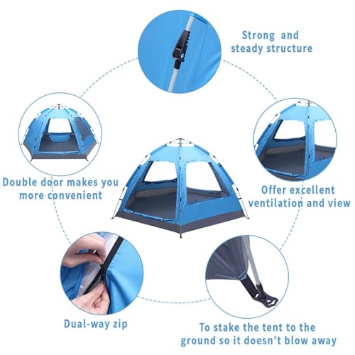 Carpa portátil automática para camping 4 personas azul miniatura 6