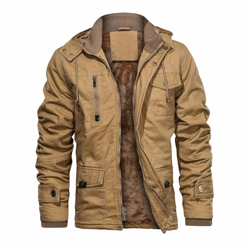 Image of CHEXPEL Men's Thick Winter Jackets with Hood Fleece Lining Cotton Military Jackets Work Coats with Cargo Pockets Outwear
