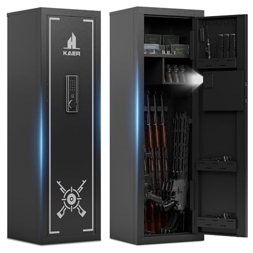 KAER 13-15 Gun Safe for Rifles and Pistols with Biometric Fingerprint Lock and Digital Keypad, Alloy Steel Gun Cabinet, Removable Shelves for Bedroom, Garage, Unassembled
