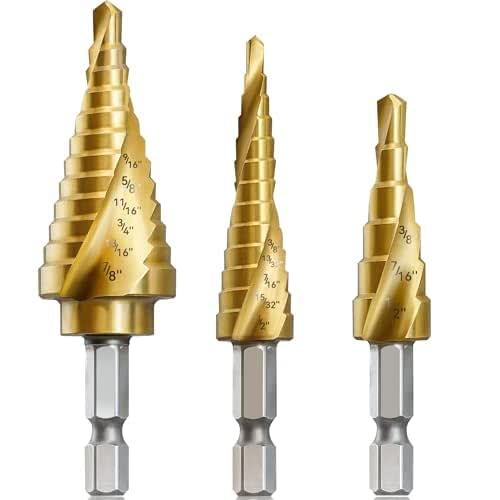 3PC Step Drill Bit Set, 1/4" Hex Shank High-Speed Steel