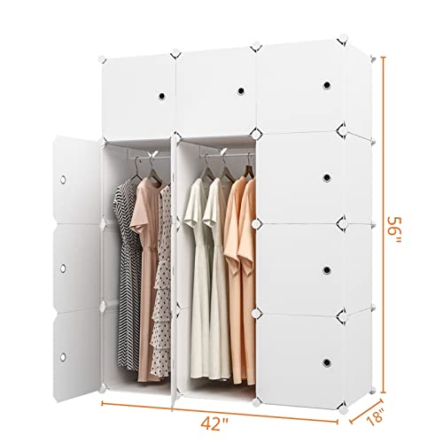 Kousi Portable Wardrobe Closets 14"X18" Depth Cube Storage, Bedroom Armoire, Storage Organizer With Doors, 12 Doors, White #TOP1