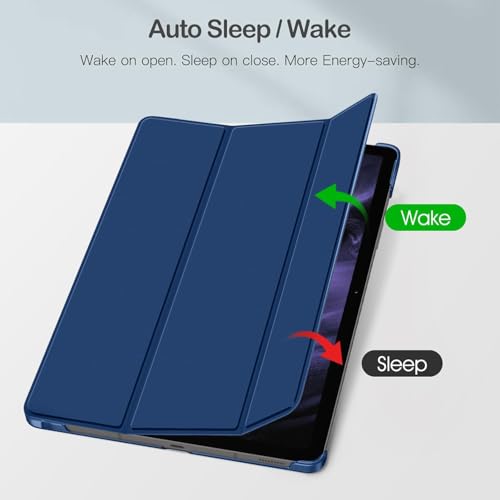 Image of MOCA Case for Samsung Galaxy Tab S10 Plus / S9 Plus 12.4-Inch, Translucent Back Tri-Fold Stand Cover, Supports S Pen Charging, Auto Wake /Sleep, Protective PU + PC Tablet Case (Navy Blue)