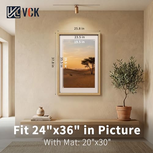 Image of VCK 24x36 Frame 5 Pack, Natural Exclusive Wood, 20x30 Mat, for Picture