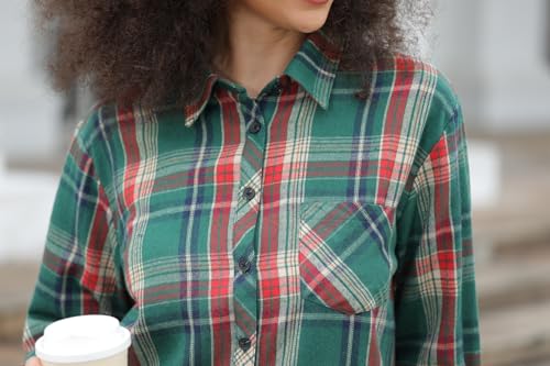 Image of SANGTREE Women and Girls Long Sleeve Flannel Casual Button Down Plaid Shirt