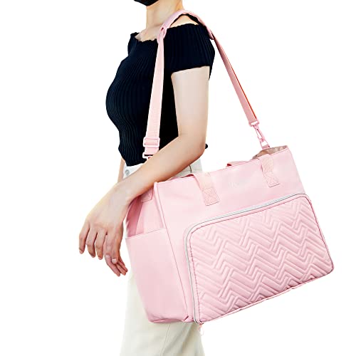 Crochet Tote Bag,Leudes Knitting Bag Fits 15.6 Inch Laptop Yarn Storage Organizer Large Yarn Holder Hook Case for Knitting & Crochet Supplies (Pink) - Thumbnail 2