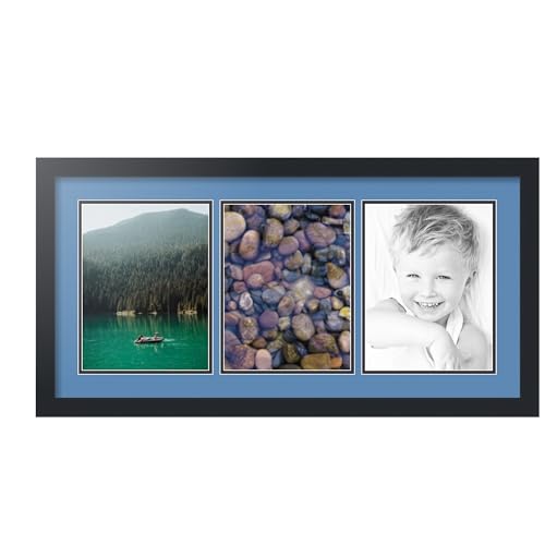 ArtToFrames Collage Photo Frame Double Mat with 3 - 8x10.5 Openings and Satin Black Frame