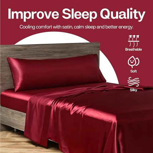 Image of MR&HM Satin Body Pillow Cover, Soft and Breathable Body Pillow Case with Envelope Closure, Cooling and Silky Long Pillowcase for Hair and Skin,Grey (20x54, Burgundy)