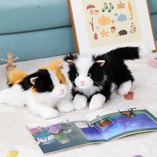 MaoGoLan Cat Stuffed Animals, Realistic Cat Stuffy Plush Kitten Toys for Kid Girl Boy Christmas Birthday Gift, 2 Pcs Super Soft Huggable Kitty Toy （Grey & White 14\'\'） - Thumbnail 2