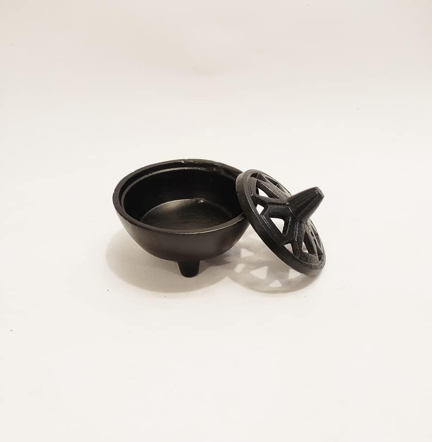 Small Cast Iron Cauldron Pyaali with Lid - Perfect for Smudging, Incense Burner, Candle Holder for Home Indoor/Outdoor Decor Iron T Light Holder by Devotional India