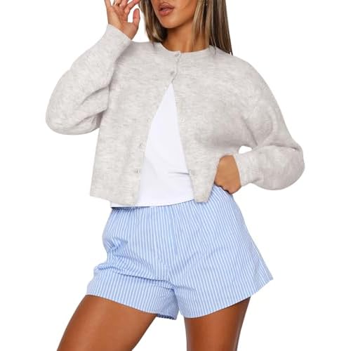 Kistore Womens Cropped Cardigan Sweaters Crew Neck Long Sleeve Button Up Sweaters Lightweight Knit Trendy Sweaters 2026