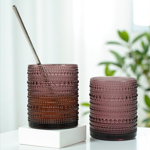 Image of Kookee Jupiter Vintage Hobnail Bubble Glass Whiskey Glasses Set of 6 | Old Fashioned Cocktail Tumblers for Bourbon & Scotch | Textured Barware | 300ml (11759)