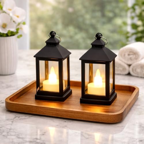 Image of SATYAM KRAFT 2 Pcs Small Antique LED Lantern Hurricane Candle Lamp - Flameless & Smokeless Acrylic Light for Home Decor, Wedding, Valentine Decorations, Living Room, Table Centerpiece (9.5 x 4.5 cm)