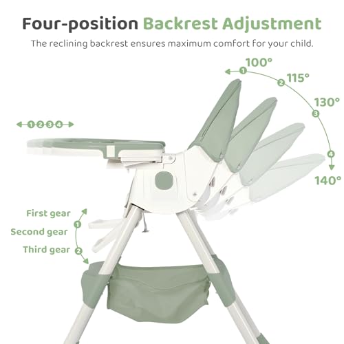 Image of 6 in 1 High Chair for Babies and Toddlers Portable Folding Baby Feeding Chair with Wheels and Footrest,Adjustable Height and Backrest Multi-Functional Highchair for Home and Travel