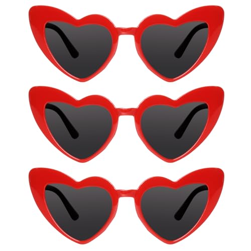 hoyuwak 3 Pairs Fashion Heart Sunglasses Cute Red Heart Glasses Vintage Love Sunglasses for Women Shopping Party