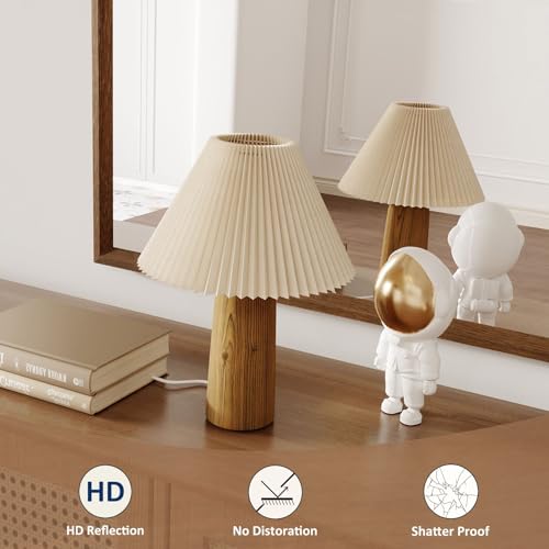 Image of WEER Brown Bathroom Mirror, 60x90cm Faux Wood Frame Rectangular Wall Mirror