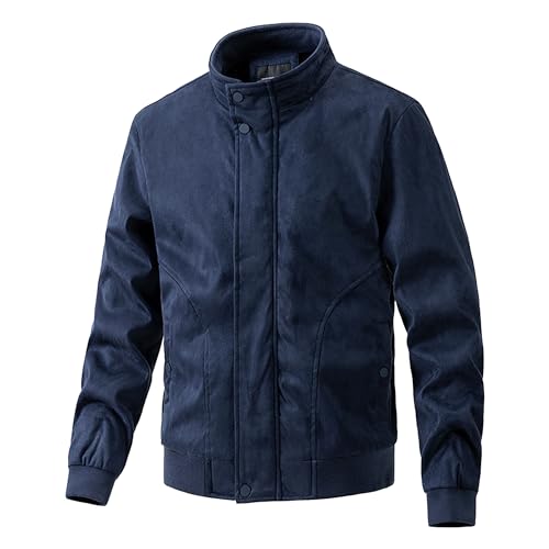 Veste thermique en daim homme blouson bombardier col montant chaud
