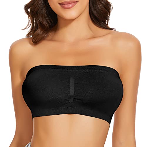 Image of Strapless Bra for Women Bandeau Bra Wireless Seamless Padded Tube Top Non-Slip Bandeau Top with Hook and Eye Closure