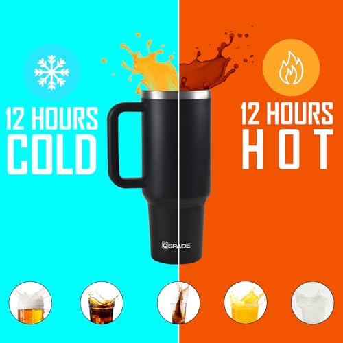 Image of 1200ml Stanley Bottle with Straw & Handle | Stainless Steel Insulated Tumbler with 1 Lids | Leak-Proof Stanley Sipper Water Bottle for Adults | Hot & Cold Steel Tumbler Cup (Black)