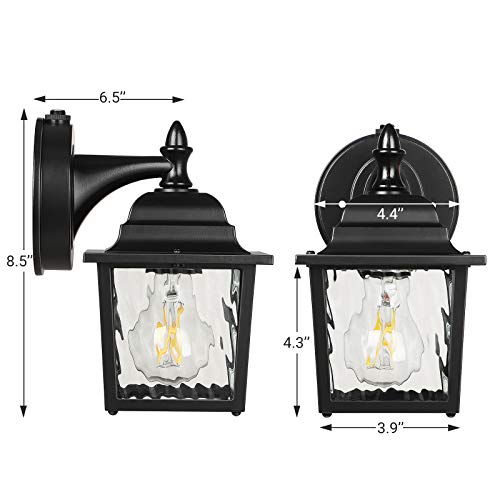 Dewenwils 2 Pack Dusk To Dawn Outdoor Wall Light Fixture, Wall Lantern Porch Light With Clear Water Ripple Glass Shade, Anti-Rust & Waterproof Outdoor Wall Sconce Lamp For Garage, Backyard #TOP6