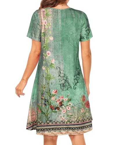 Image of Womens Summer Dresses Beach Casual Loose Tshirt Floral Short Sleeve Flowy Pockets Sundresses 2026