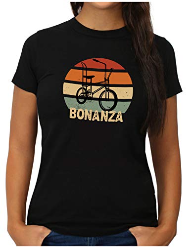 OM3® Bonanza Fahrrad T-Shirt - Damen - Retro Vintage Rad Bonanzarad IV - M, Schwarz