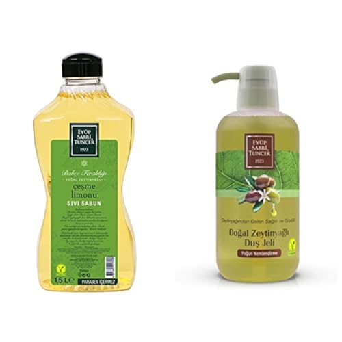 Eyüp Sabri Tuncer Doğal Zeytinyağlı Sıvı Sabun Çeşme Limonu 1,5 L Pet Şişe (1 x 1500 ml) xEyüp Sabri Tuncer Doğal Zeytinyağlı Duş Jeli (600 Ml)