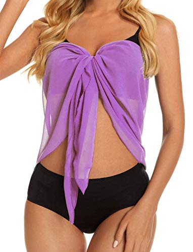 Chicgal Women's Sarongs Summer Beach Wrap Shorts Bikini Bathing Suit Cover-Ups Sheer Swimwear (Light-Purple,S) #TOP2