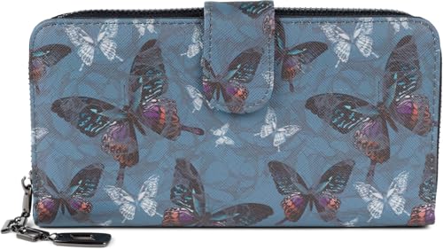 styleBREAKER Damen Geldbörse mit Buntem Schmetterling Muster, Vintage Design, Reißverschluss, Portemonnaie 02040156, Farbe:Petrol