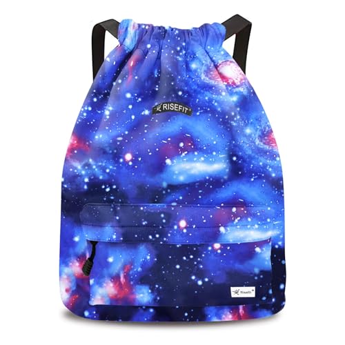 Risefit Drawstring Gym Bag Swim Bag School PE Kit Bags Waterproof Gym Backpack Beach Bags with Wide Straps Children Adults