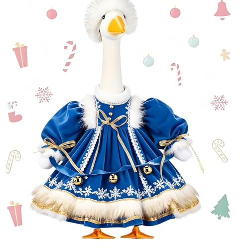 Gliswaieuznd Christmas Winter Porch Goose Outfit for 23 Inch Cement Goose Statue with Jingle Bells Wide Hat Fancy Holiday Geese Costume for Xmas Patio Lawn Goose Decor (Blue 23 Inch)