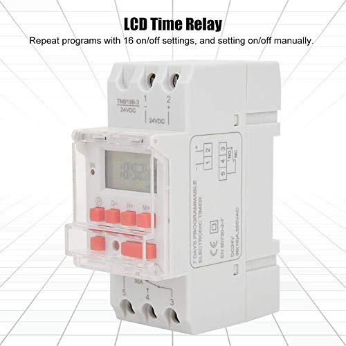 Digital Programmable Timer Relay, Dc 24V 30A Weekly 12/24Hrs Timer Switch, Lcd On Off Control Programmable Time Relay, On & Off Digital Timer Switch, Built-In Battery Cr2450 #TOP7