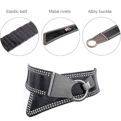 XGOPTS Women's Fashion Vintage Wide Elastic Stretch Rivet Cinch Leather Waist Belt With Interlock Punk Buckle Halloween Belt4