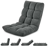Murago Folding Floor Chair with Back Support for Adults, Adjustable Japanese Meditation; Portable Gaming Chair Recliner Seat with Comfy Cushion, for Teens, Dark Grey