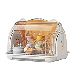 haoyunshengyi 哺乳瓶乾燥ラック収納 授乳ボトル収納ボックス 食器入れケース コップ 収納 持ち運び 排水スタンド 大容量 防塵 防湿 卓上収納 哺乳瓶 持ち運び便利 赤ちゃん用品 出産祝い プレゼント お茶碗収納ボックス (ホワイトグレー) [並行輸入品]