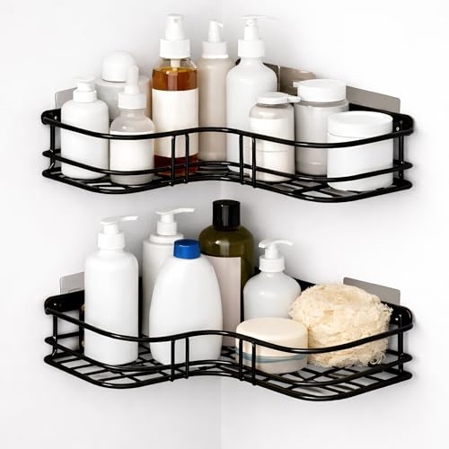 Image of amazon basics Steel Bathroom Organiser Without Drill | Bathroom Corner Shelves | Washroom Storage Organizer | Shelf & Fittings | Wall Mounted Pack of 2