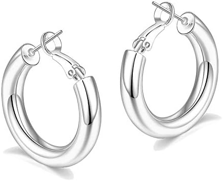 sovesi Chunky Silver Hoop Earrings for Women, 14k White Gold with 925 Sterling Silver Post Hoops 30mm